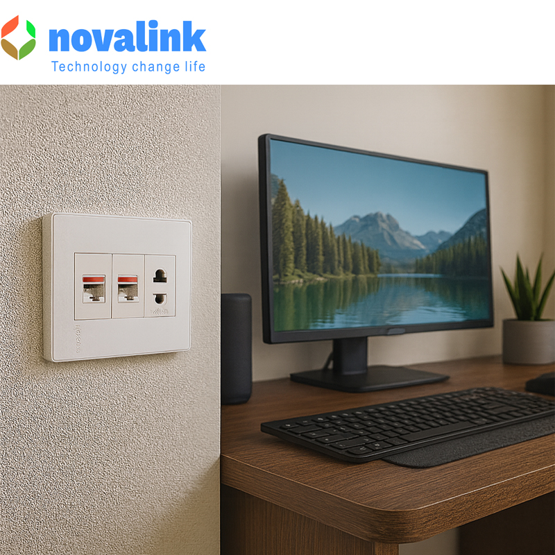 Mặt mạng công tắc ổ cắm 3 cổng hình vuông kích thước 86*86 Mã NV-22003SW chính hãng novalink